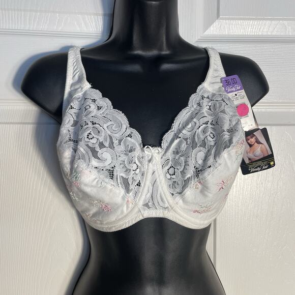 Vintage Vanity Fair Full Figure Bra Women 36DD White Embroidered Lace Detail NWT - Picture 1 of 7